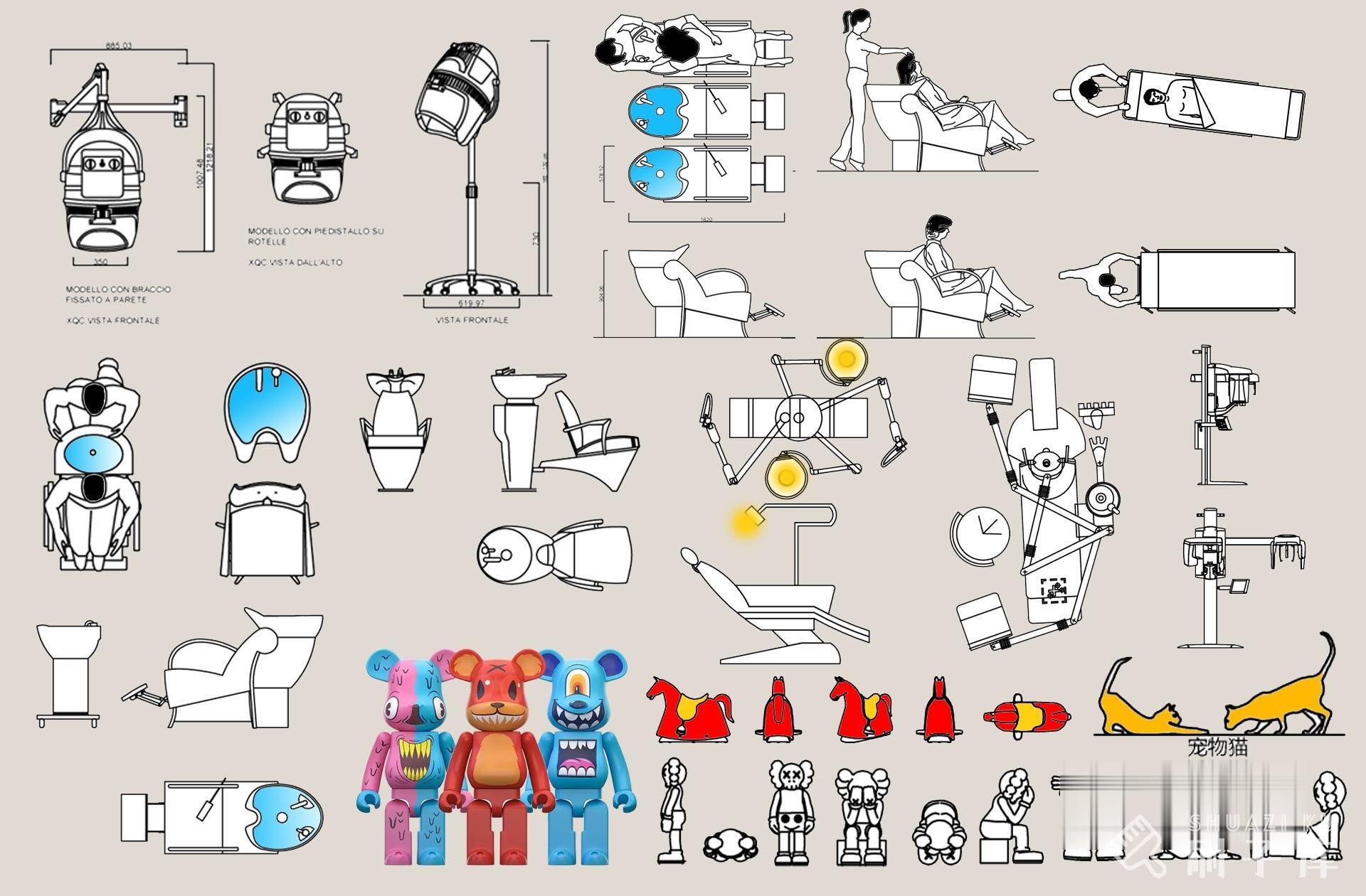 CAD美容、美发设备器材图库-刷子库