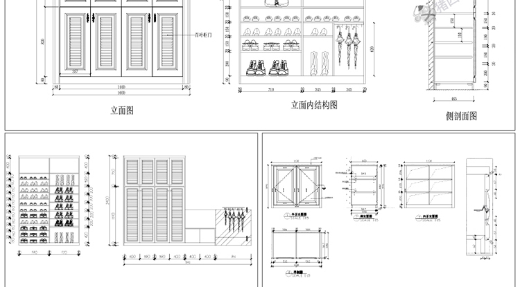 图片[5]-家装衣柜酒橱柜子榻榻米书柜鞋柜家具CAD图库平立面施工图纸设计-刷子库