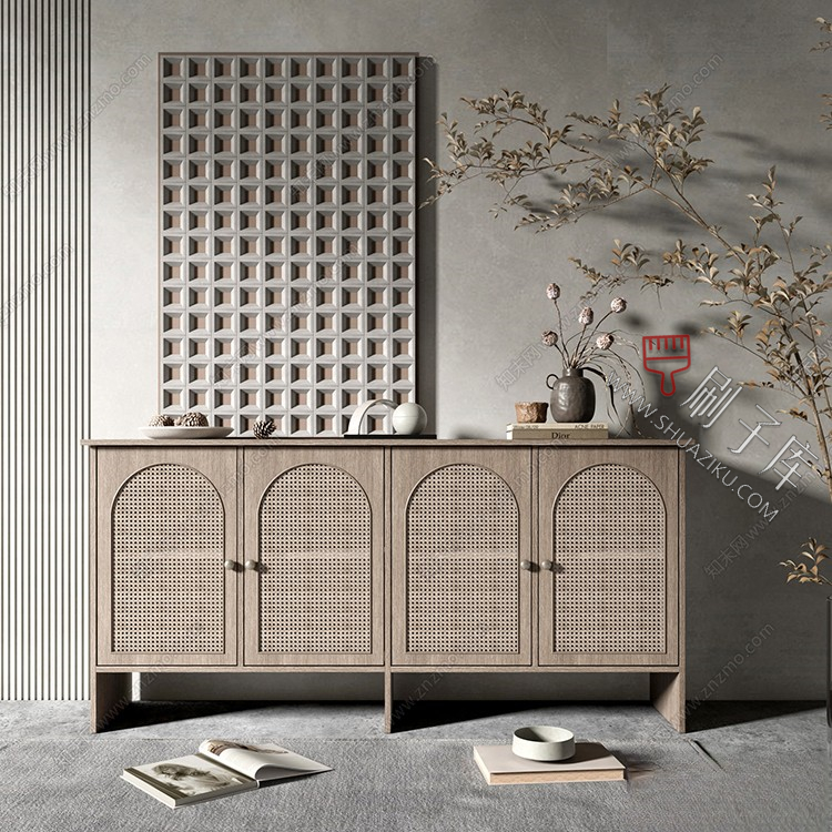 图片[4]-草图大师现代简约轻奢侘寂玄关柜边柜装饰柜端景台挂画摆件SU模型-刷子库