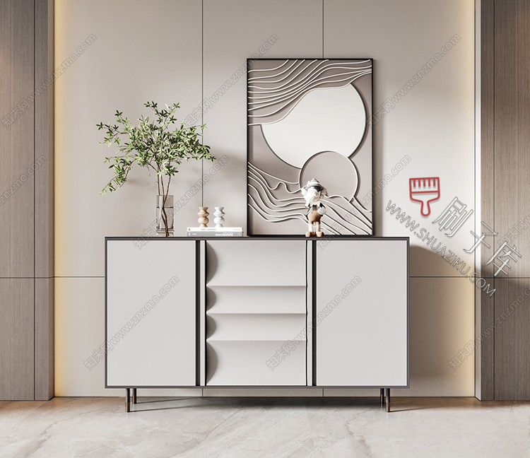 图片[6]-草图大师现代简约轻奢侘寂玄关柜边柜装饰柜端景台挂画摆件SU模型-刷子库