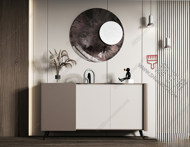 图片[14]-草图大师现代简约轻奢侘寂玄关柜边柜装饰柜端景台挂画摆件SU模型-刷子库