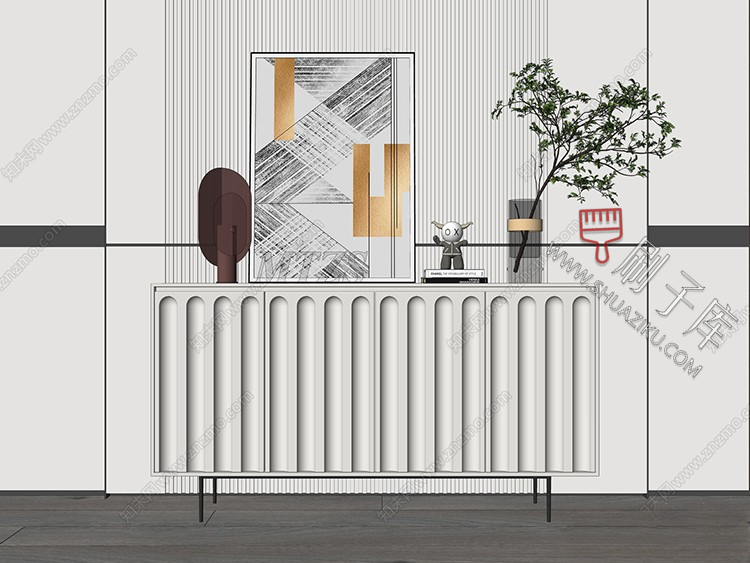 图片[17]-草图大师现代简约轻奢侘寂玄关柜边柜装饰柜端景台挂画摆件SU模型-刷子库