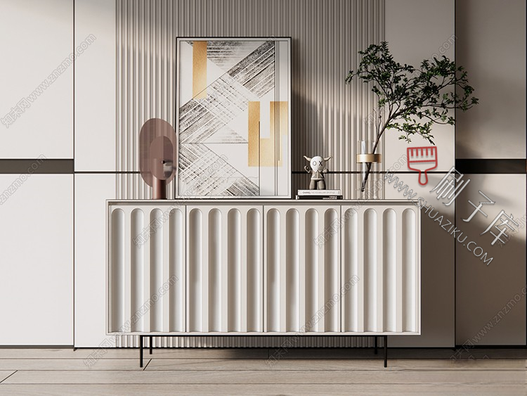 图片[16]-草图大师现代简约轻奢侘寂玄关柜边柜装饰柜端景台挂画摆件SU模型-刷子库