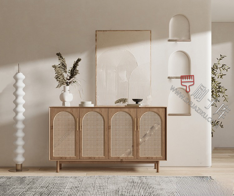 图片[24]-草图大师现代简约轻奢侘寂玄关柜边柜装饰柜端景台挂画摆件SU模型-刷子库