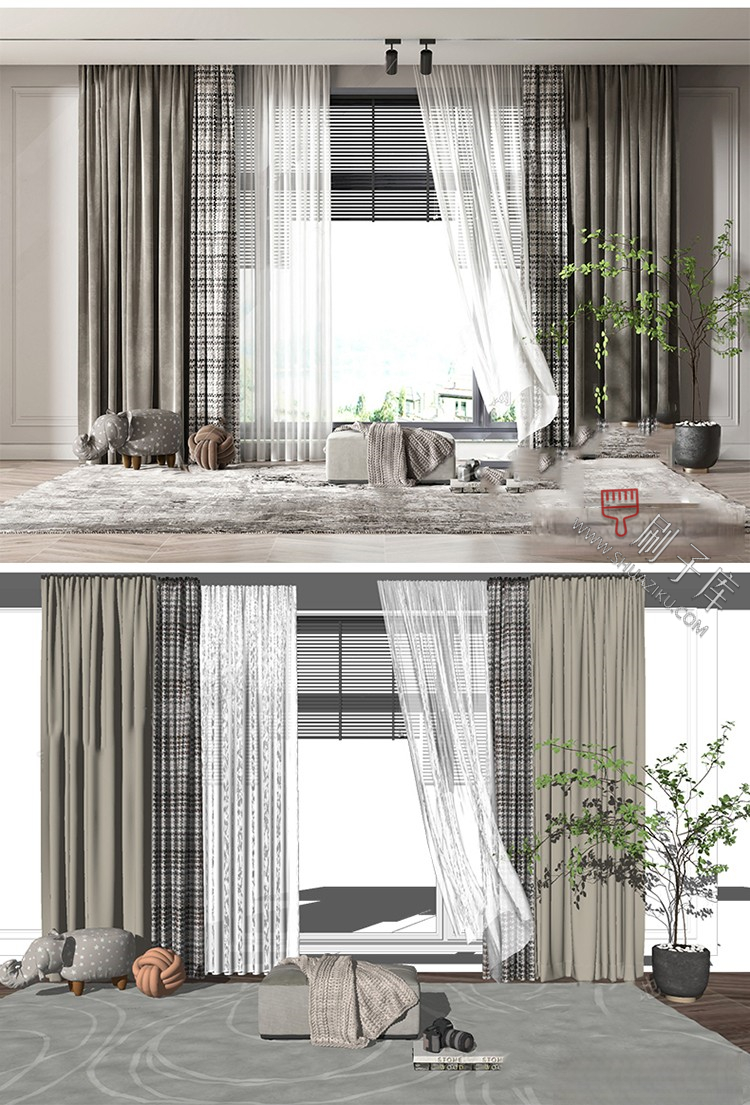 图片[16]-软装窗帘纱帘帷幔遮光拉帘SU模型草图大师-刷子库