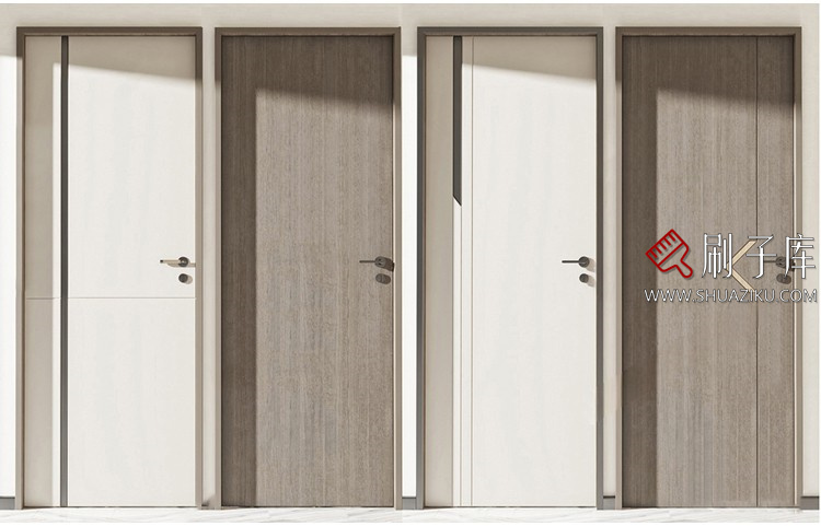 图片[2]-室内卧室单开双开实木玻璃推拉门SU模型防盗门木门草图大师谷仓门-刷子库