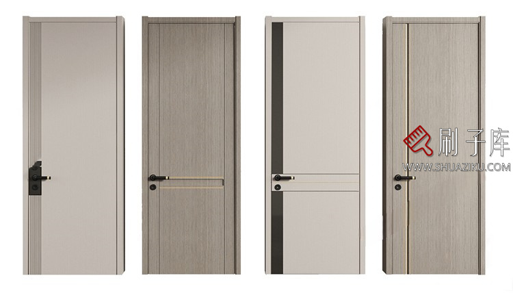 图片[5]-室内卧室单开双开实木玻璃推拉门SU模型防盗门木门草图大师谷仓门-刷子库