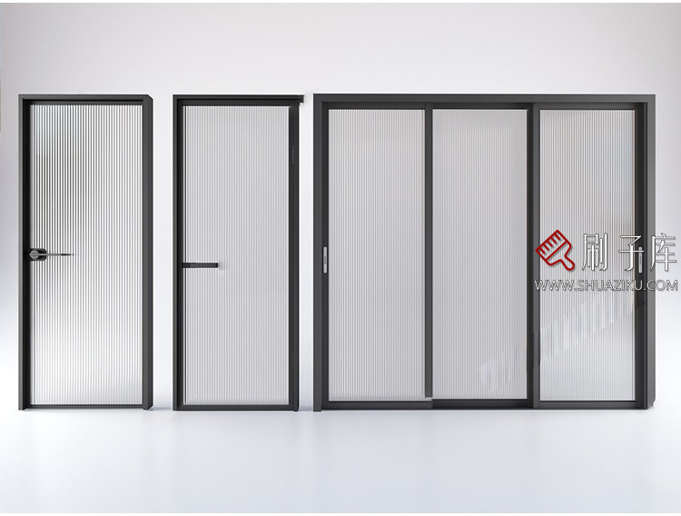 图片[9]-室内卧室单开双开实木玻璃推拉门SU模型防盗门木门草图大师谷仓门-刷子库