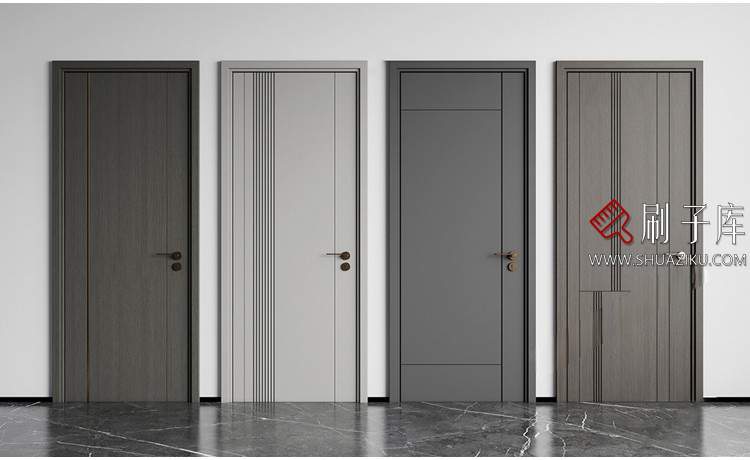 图片[14]-室内卧室单开双开实木玻璃推拉门SU模型防盗门木门草图大师谷仓门-刷子库