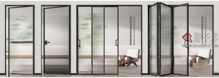 图片[19]-室内卧室单开双开实木玻璃推拉门SU模型防盗门木门草图大师谷仓门-刷子库