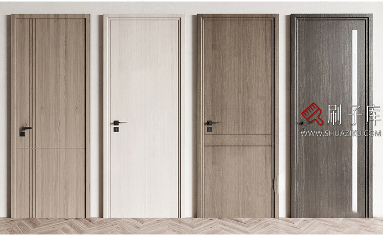 图片[24]-室内卧室单开双开实木玻璃推拉门SU模型防盗门木门草图大师谷仓门-刷子库