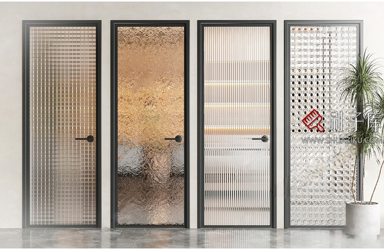 图片[23]-室内卧室单开双开实木玻璃推拉门SU模型防盗门木门草图大师谷仓门-刷子库