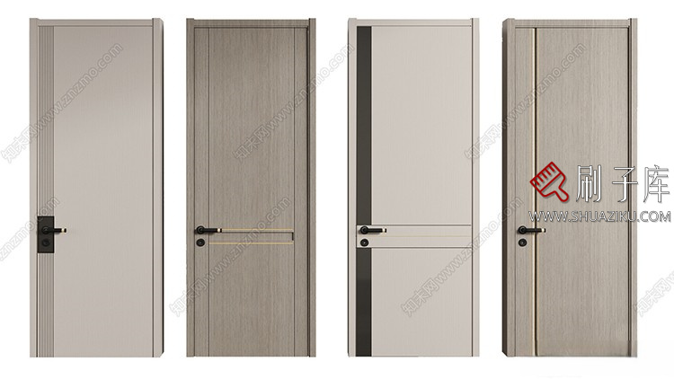 图片[29]-室内卧室单开双开实木玻璃推拉门SU模型防盗门木门草图大师谷仓门-刷子库