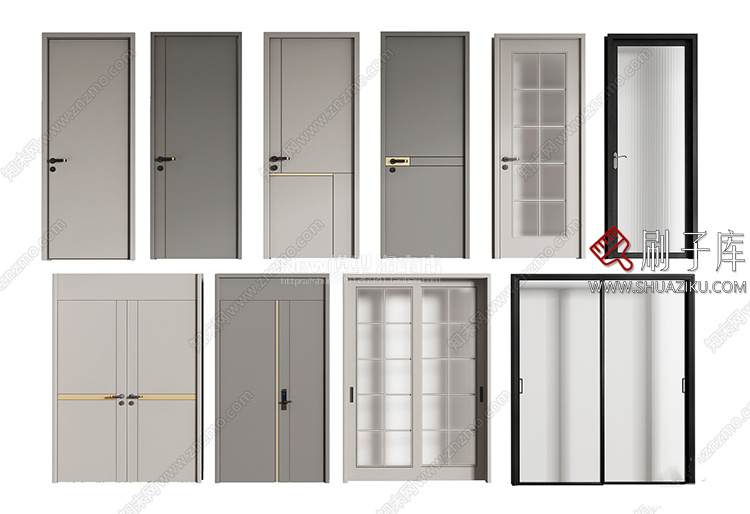 图片[32]-室内卧室单开双开实木玻璃推拉门SU模型防盗门木门草图大师谷仓门-刷子库