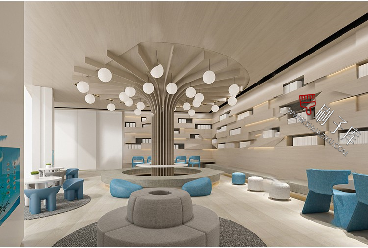 图片[5]-书吧SU模型工业风书咖图书馆室内设计草图大师书店CAD施工图素材-刷子库