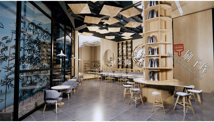 图片[14]-书吧SU模型工业风书咖图书馆室内设计草图大师书店CAD施工图素材-刷子库