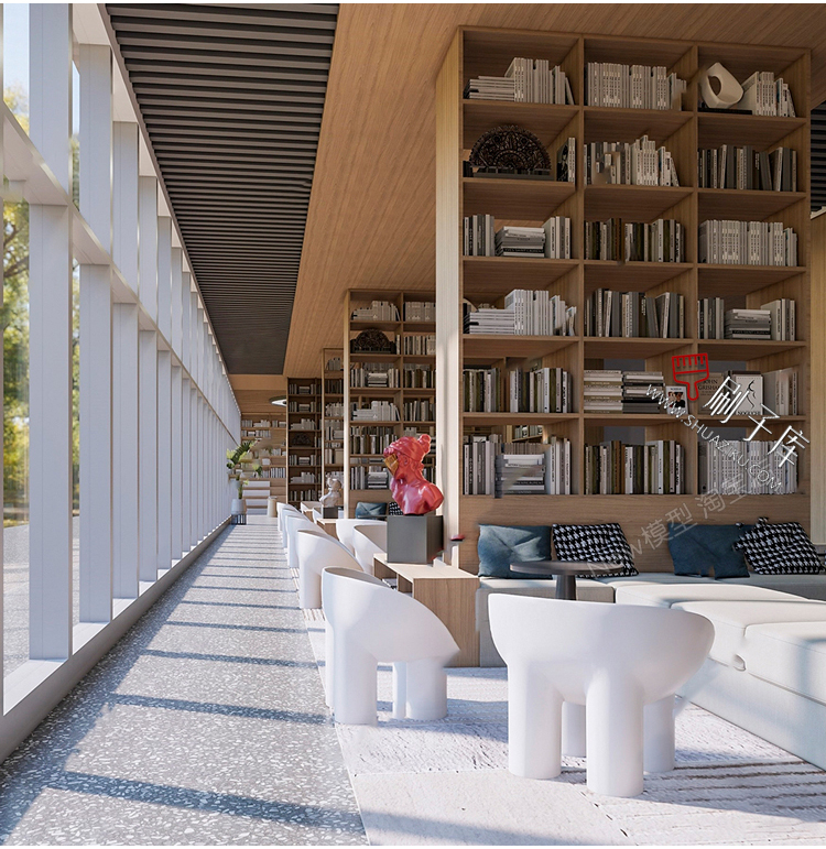 图片[13]-书吧SU模型工业风书咖图书馆室内设计草图大师书店CAD施工图素材-刷子库