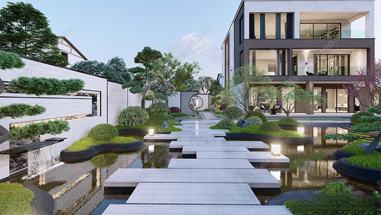 图片[2]-新中式日式欧式别墅室外庭院露台屋顶花园空中会所景观SU模型素材-刷子库