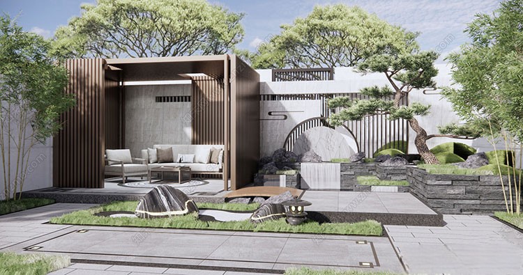 图片[4]-新中式日式欧式别墅室外庭院露台屋顶花园空中会所景观SU模型素材-刷子库