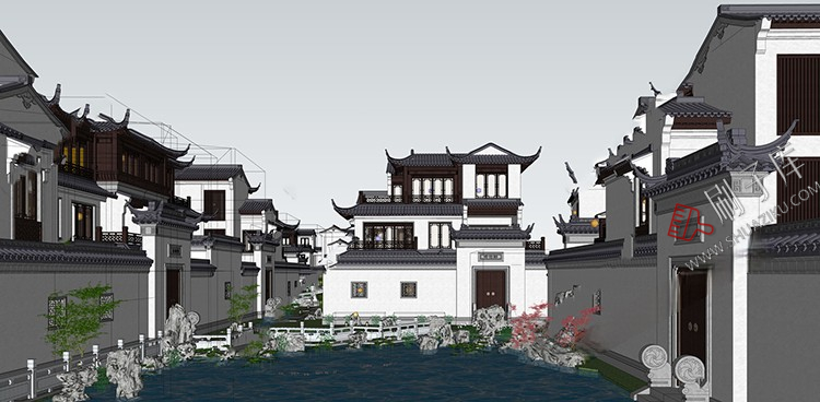 图片[1]-独栋别墅建筑SU模型CAD施工图配套度假村外观民宿自建房草图大师-刷子库