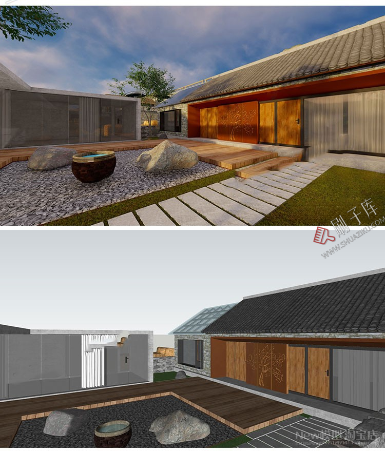 图片[12]-草图大师民宿度假村酒店中式现代别墅客栈旅游创意外观建筑SU模型-刷子库