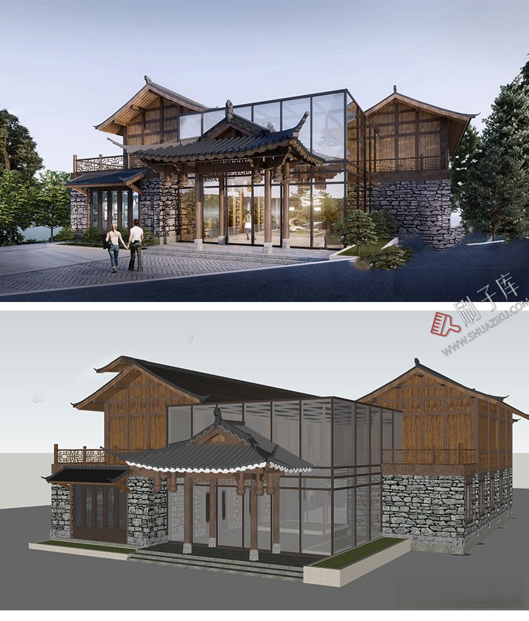 图片[22]-草图大师民宿度假村酒店中式现代别墅客栈旅游创意外观建筑SU模型-刷子库