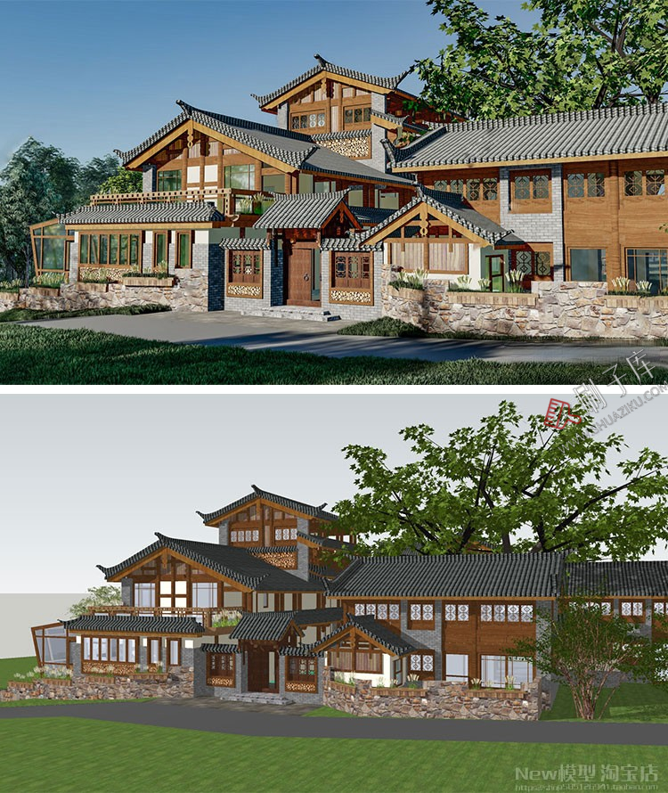 图片[29]-草图大师民宿度假村酒店中式现代别墅客栈旅游创意外观建筑SU模型-刷子库
