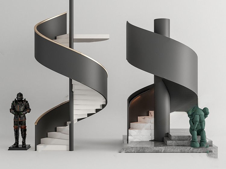 图片[3]-旋转楼梯SU模型库室内铁艺楼梯中式欧式现代螺旋扶梯扶手草图大师-刷子库