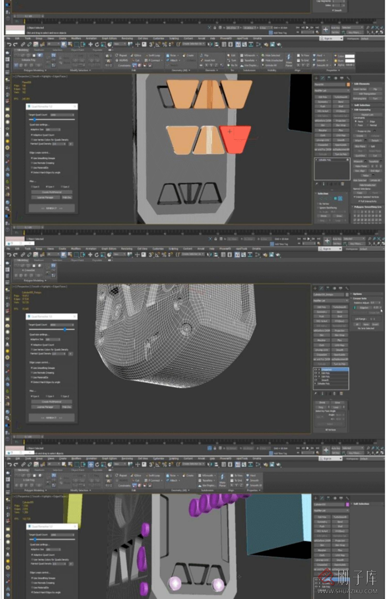 3dsmax四边形网格模型重拓扑插件QuadRemesher三角面转四边面插件-4