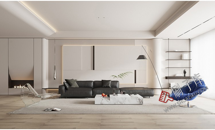 图片[1]-现代简约极简风高级灰家装整体黑白灰客厅餐厅3D模型库3Dmax-刷子库