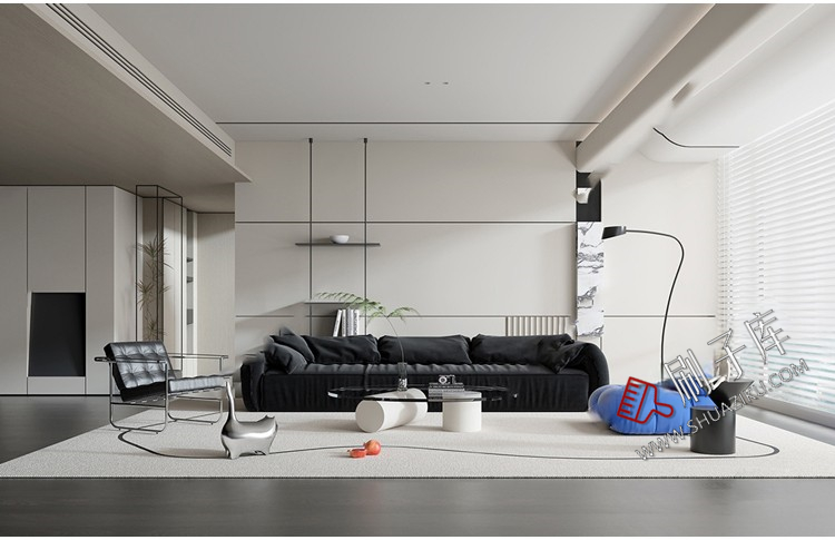 图片[7]-现代简约极简风高级灰家装整体黑白灰客厅餐厅3D模型库3Dmax-刷子库