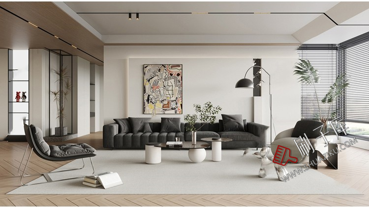 图片[21]-现代简约极简风高级灰家装整体黑白灰客厅餐厅3D模型库3Dmax-刷子库