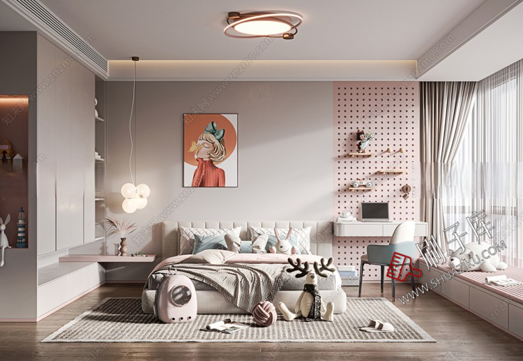 图片[2]-儿童房女孩房公主房男孩房3d模型小孩房儿童上下床卧室3dmax模型-刷子库
