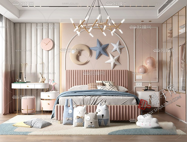 图片[5]-儿童房女孩房公主房男孩房3d模型小孩房儿童上下床卧室3dmax模型-刷子库