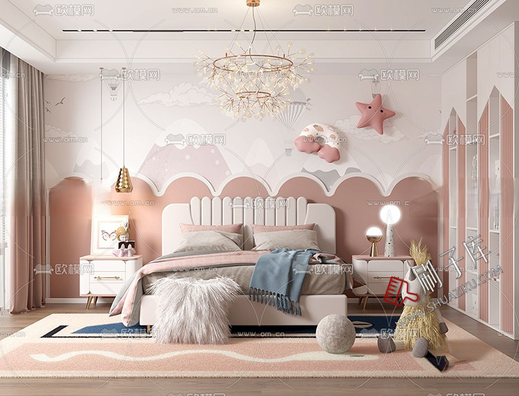 图片[6]-儿童房女孩房公主房男孩房3d模型小孩房儿童上下床卧室3dmax模型-刷子库
