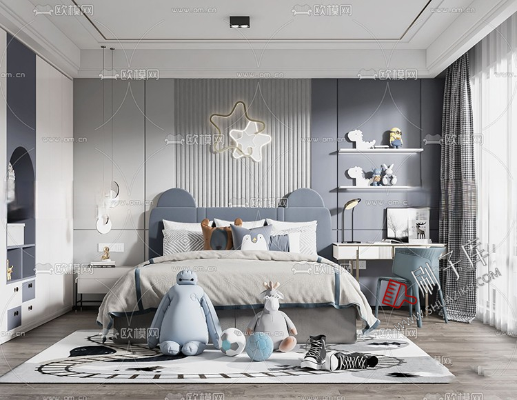 图片[15]-儿童房女孩房公主房男孩房3d模型小孩房儿童上下床卧室3dmax模型-刷子库