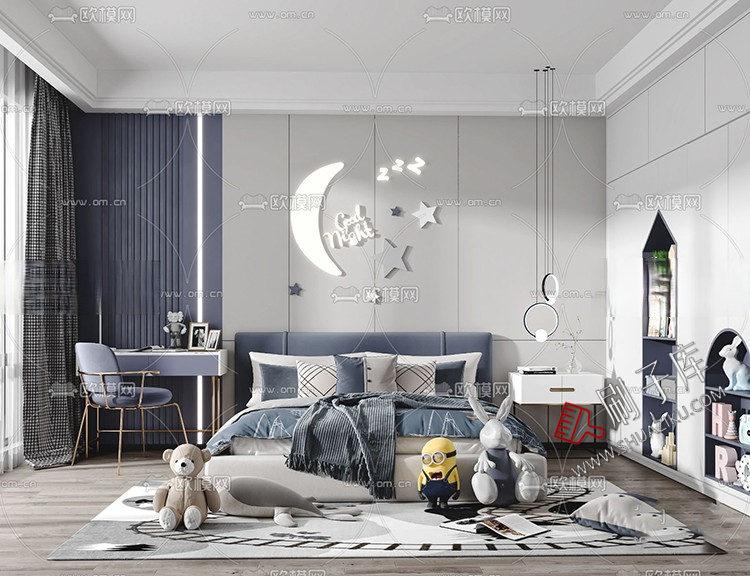 图片[24]-儿童房女孩房公主房男孩房3d模型小孩房儿童上下床卧室3dmax模型-刷子库