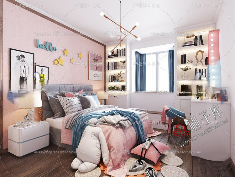 图片[31]-儿童房女孩房公主房男孩房3d模型小孩房儿童上下床卧室3dmax模型-刷子库