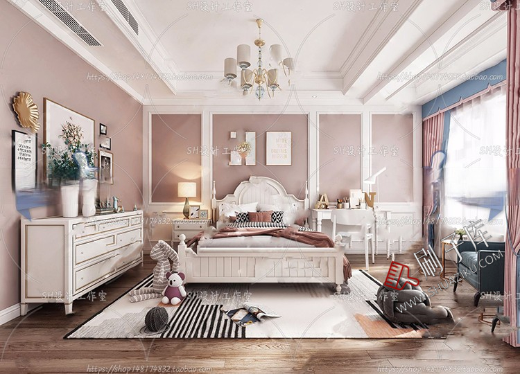 图片[37]-儿童房女孩房公主房男孩房3d模型小孩房儿童上下床卧室3dmax模型-刷子库