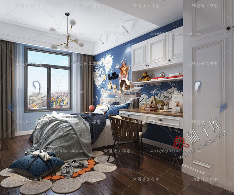 图片[48]-儿童房女孩房公主房男孩房3d模型小孩房儿童上下床卧室3dmax模型-刷子库
