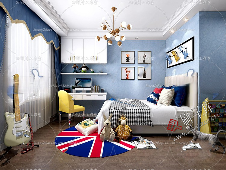 图片[49]-儿童房女孩房公主房男孩房3d模型小孩房儿童上下床卧室3dmax模型-刷子库