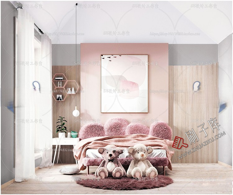 图片[51]-儿童房女孩房公主房男孩房3d模型小孩房儿童上下床卧室3dmax模型-刷子库