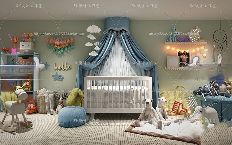 图片[54]-儿童房女孩房公主房男孩房3d模型小孩房儿童上下床卧室3dmax模型-刷子库