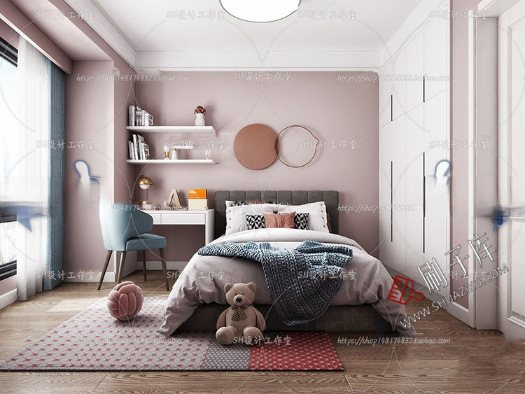 图片[55]-儿童房女孩房公主房男孩房3d模型小孩房儿童上下床卧室3dmax模型-刷子库