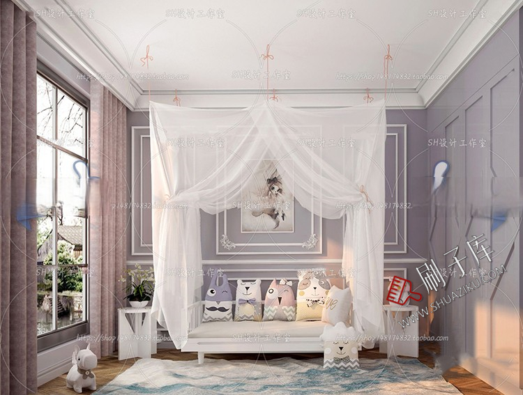 图片[57]-儿童房女孩房公主房男孩房3d模型小孩房儿童上下床卧室3dmax模型-刷子库