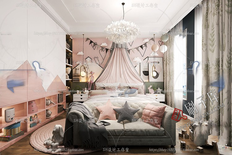 图片[59]-儿童房女孩房公主房男孩房3d模型小孩房儿童上下床卧室3dmax模型-刷子库