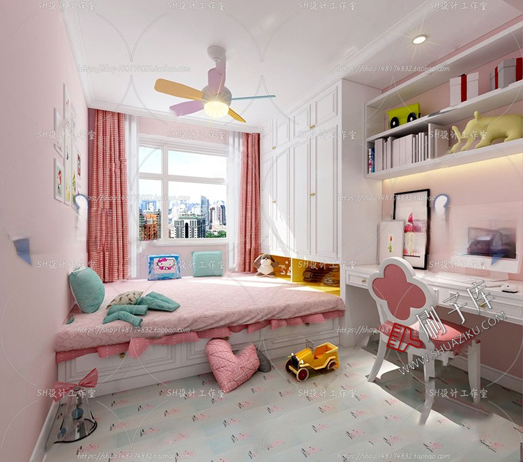 图片[62]-儿童房女孩房公主房男孩房3d模型小孩房儿童上下床卧室3dmax模型-刷子库