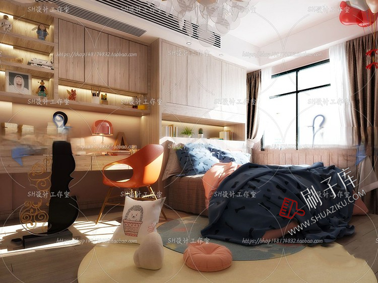 图片[64]-儿童房女孩房公主房男孩房3d模型小孩房儿童上下床卧室3dmax模型-刷子库