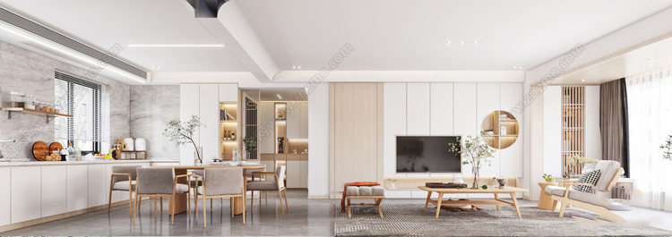 图片[3]-日式风格3d模型家装新中式禅意卧室客厅餐厅茶楼设计3dmax-刷子库