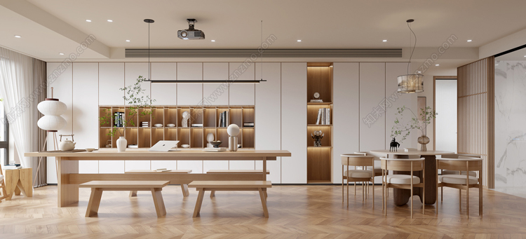 图片[6]-日式风格3d模型家装新中式禅意卧室客厅餐厅茶楼设计3dmax-刷子库